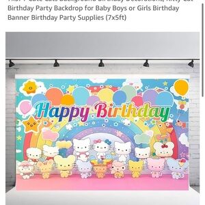 Hello Kitty Rainbow Party Backdrop - Pink, Blue, Yellow